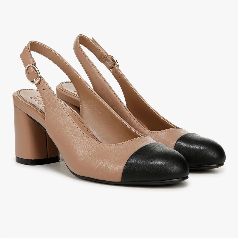 Naturalizer Black Toe Cap Elegant Tan and Black Slingback Heels